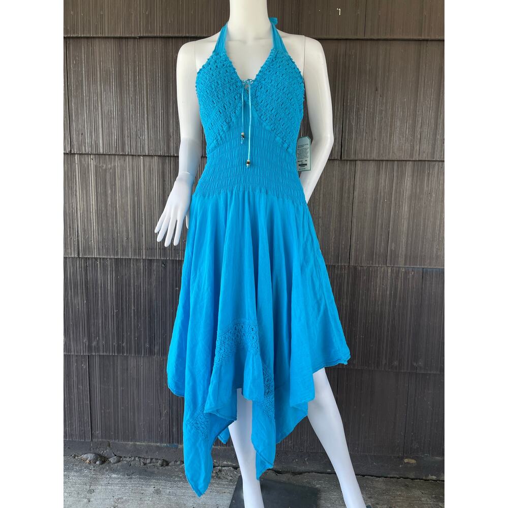 🔥Cotton Collection 100% Organic Cotton Halter Neck Handkerchief Hem Fairy Dress